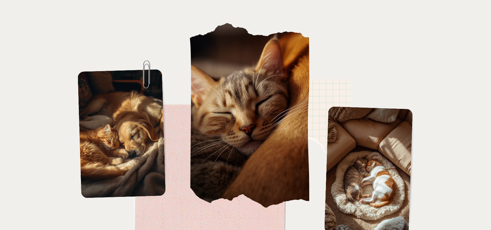 Perro y gato durmiendo juntos y tranquilos en casa
